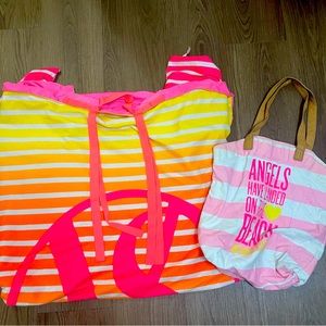 Victoria’s Secret beach bag and beach blanket pink & orange striped on the go